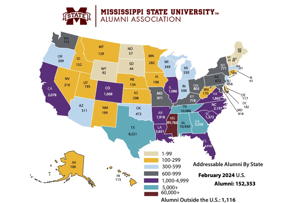 Addressable Alumni by US State in February 2024