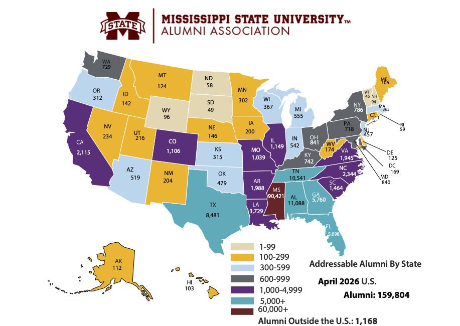 Addressable Alumni by US State in April 26