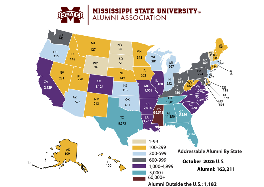 Addressable Alumni by US State in October 2026