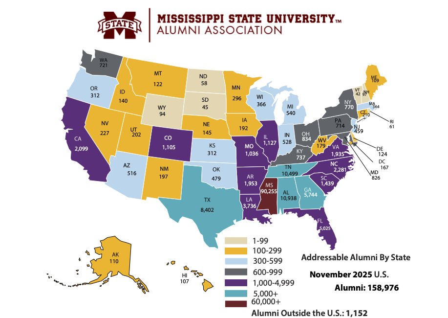 Addressable Alumni by US State in Nov 2025
